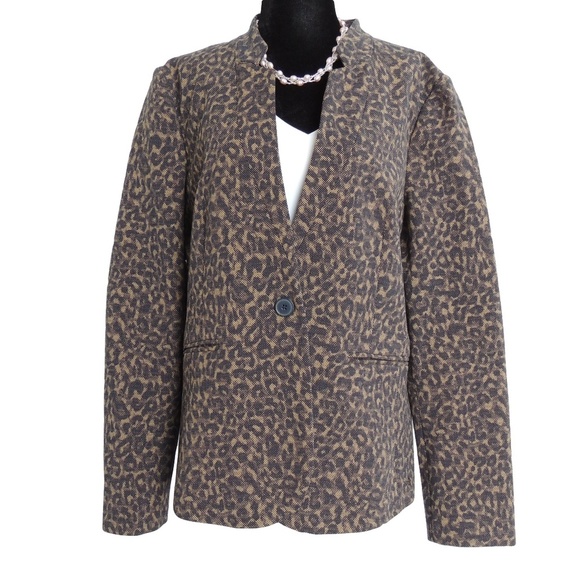 NWOT Golden Khaki Leopard Print Blazer S - Picture 1 of 7
